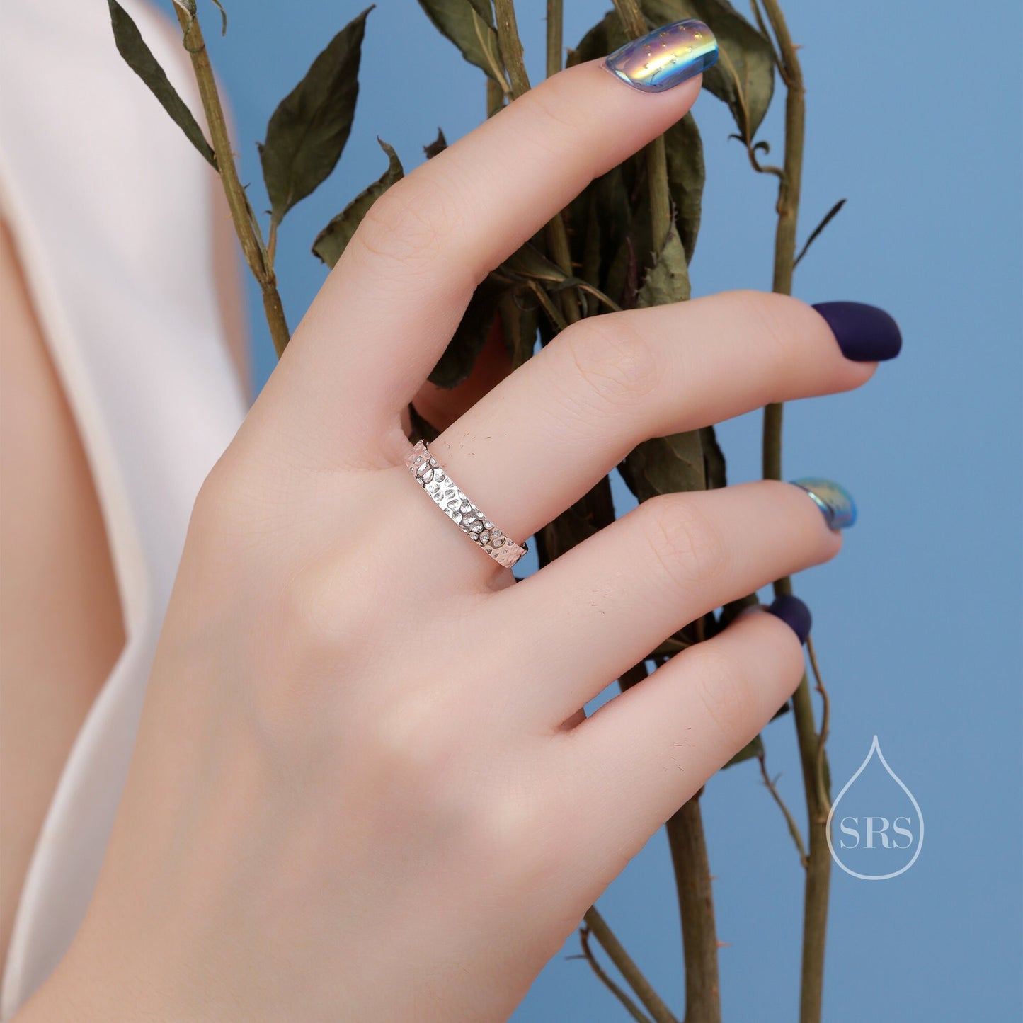 Sterling Silver Hammered Ring, Silver Band Hammered Finish, US 5-8, Organic Shape Hammered Ring