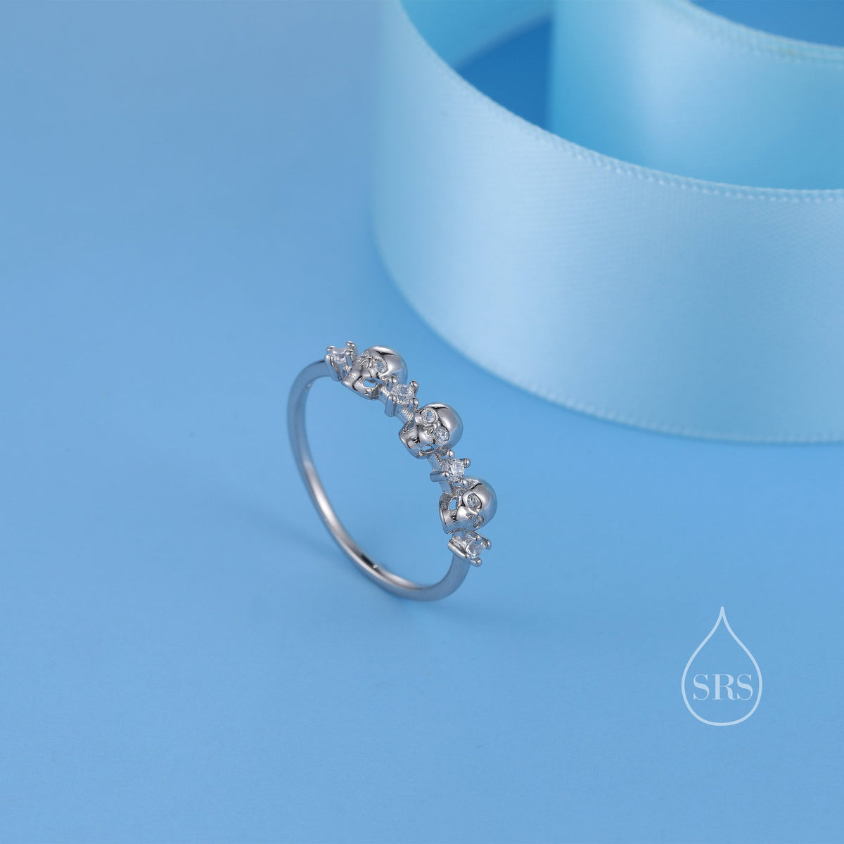 Sterling Silver Triple Skull Ring, Silver Skull Ring, Tiny Skull Ring, US 5-8, Skeleton Ring