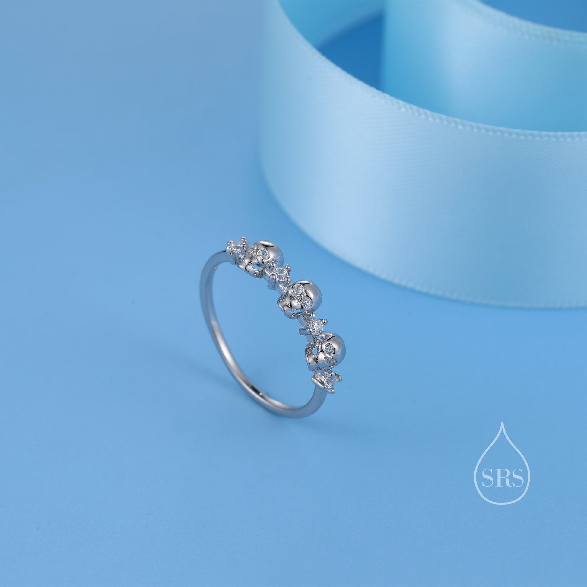 Sterling Silver Triple Skull Ring, Silver Skull Ring, Tiny Skull Ring, US 5-8, Skeleton Ring