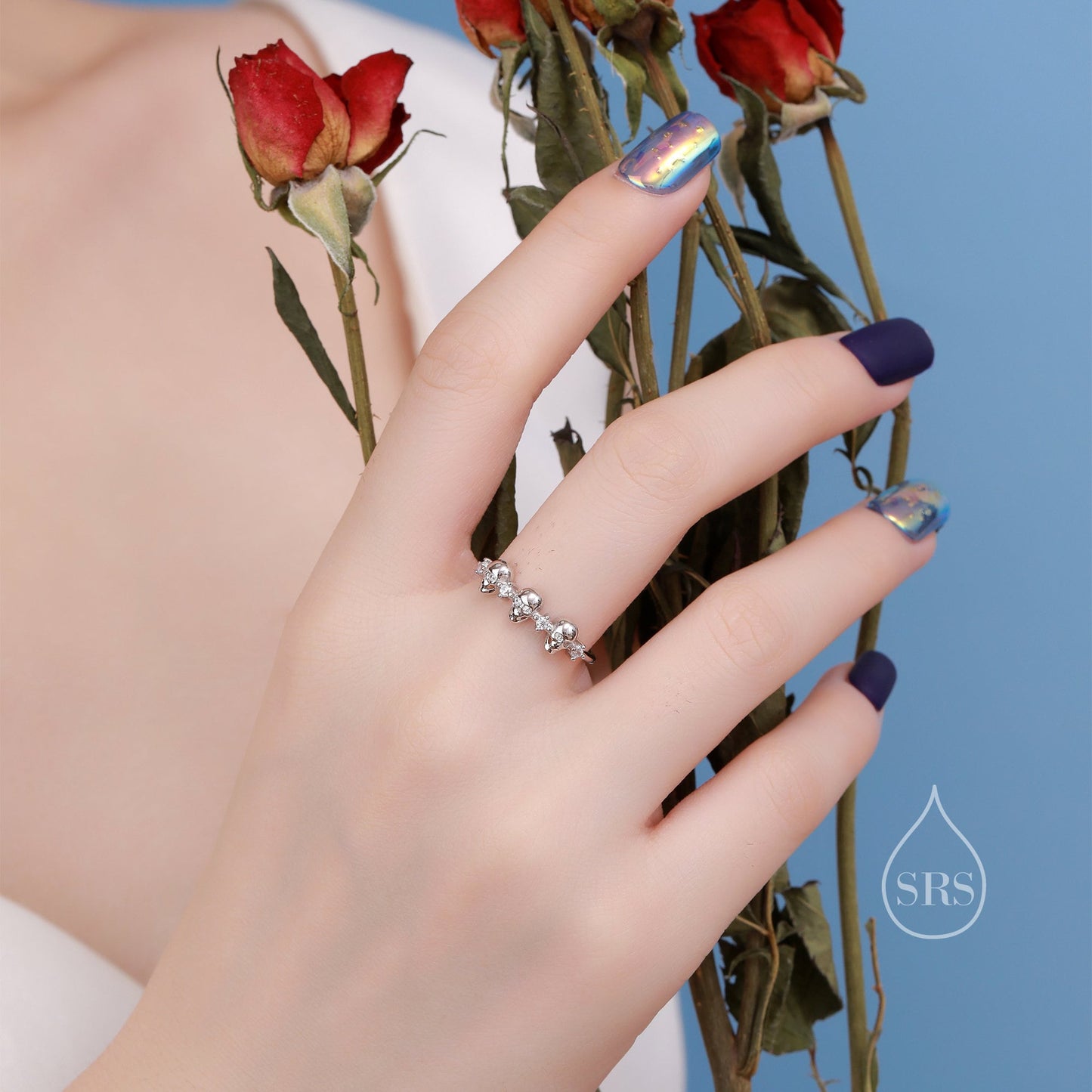 Sterling Silver Triple Skull Ring, Silver Skull Ring, Tiny Skull Ring, US 5-8, Skeleton Ring