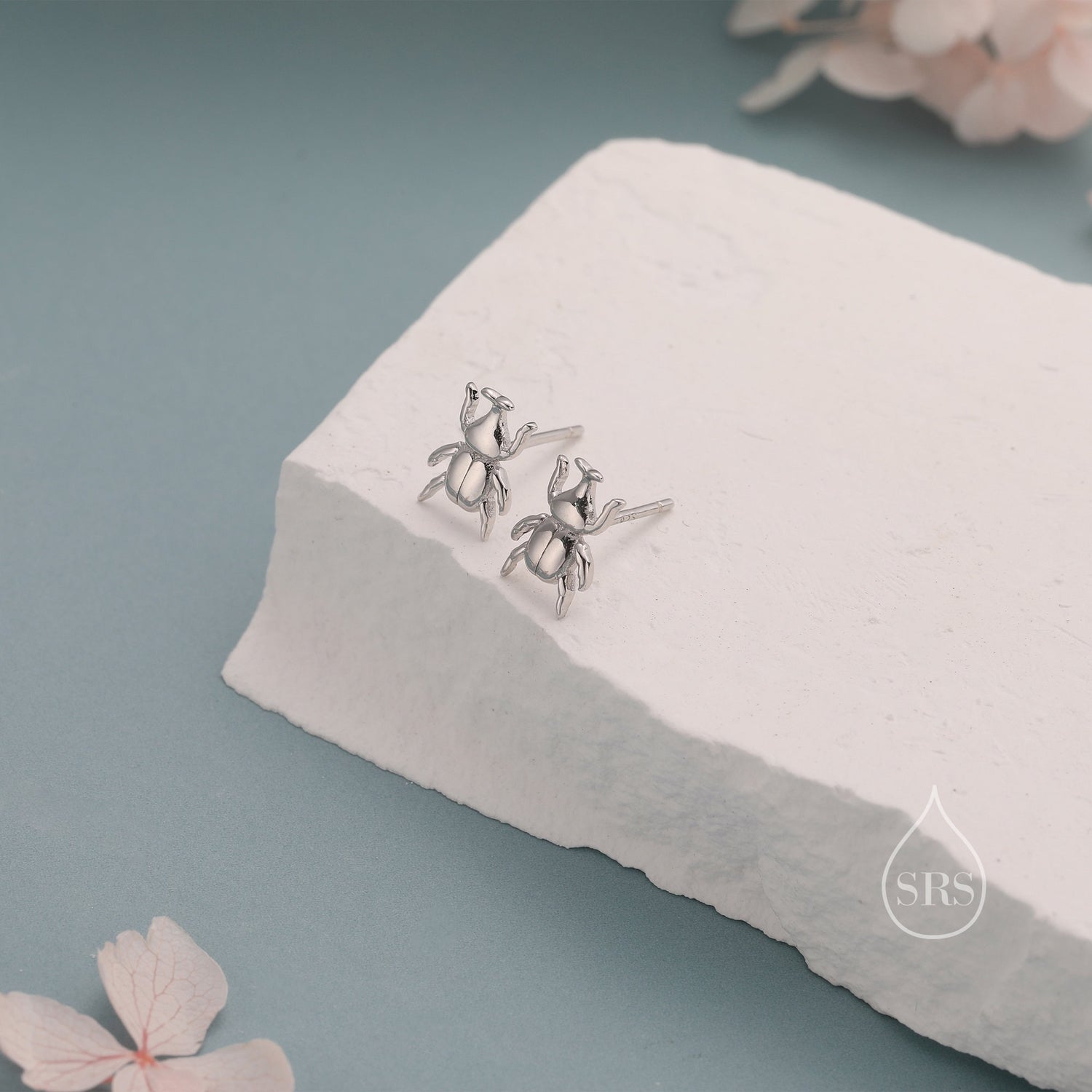 Tiny Little Stag Beetle Stud Earrings in Sterling Silver, Silver or Gold, Beetle Earrings, Bugs Earrings, Bugs Stud