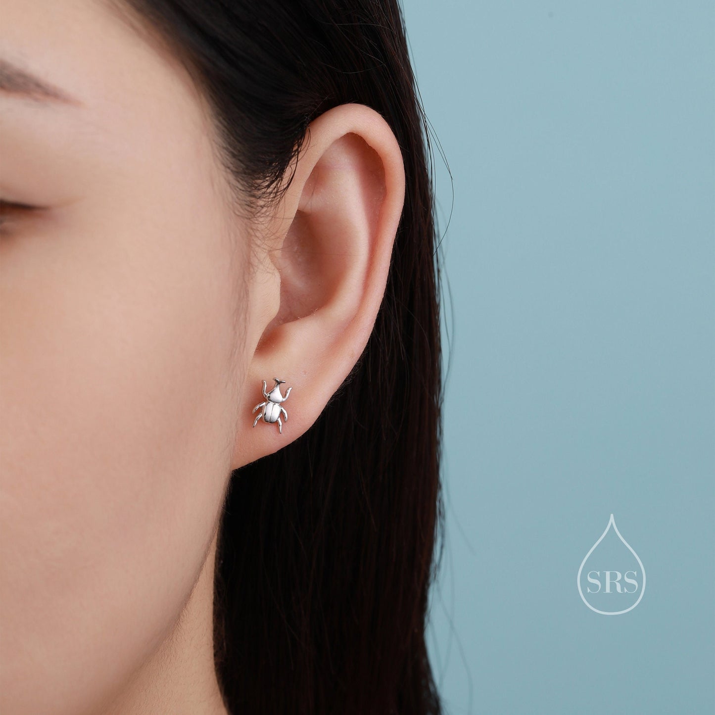 Tiny Mismatched Little Stag Beetle Stud Earrings in Sterling Silver, Silver or Gold, Asymmetric Beetle Earrings, Bugs Earrings, Bugs Stud