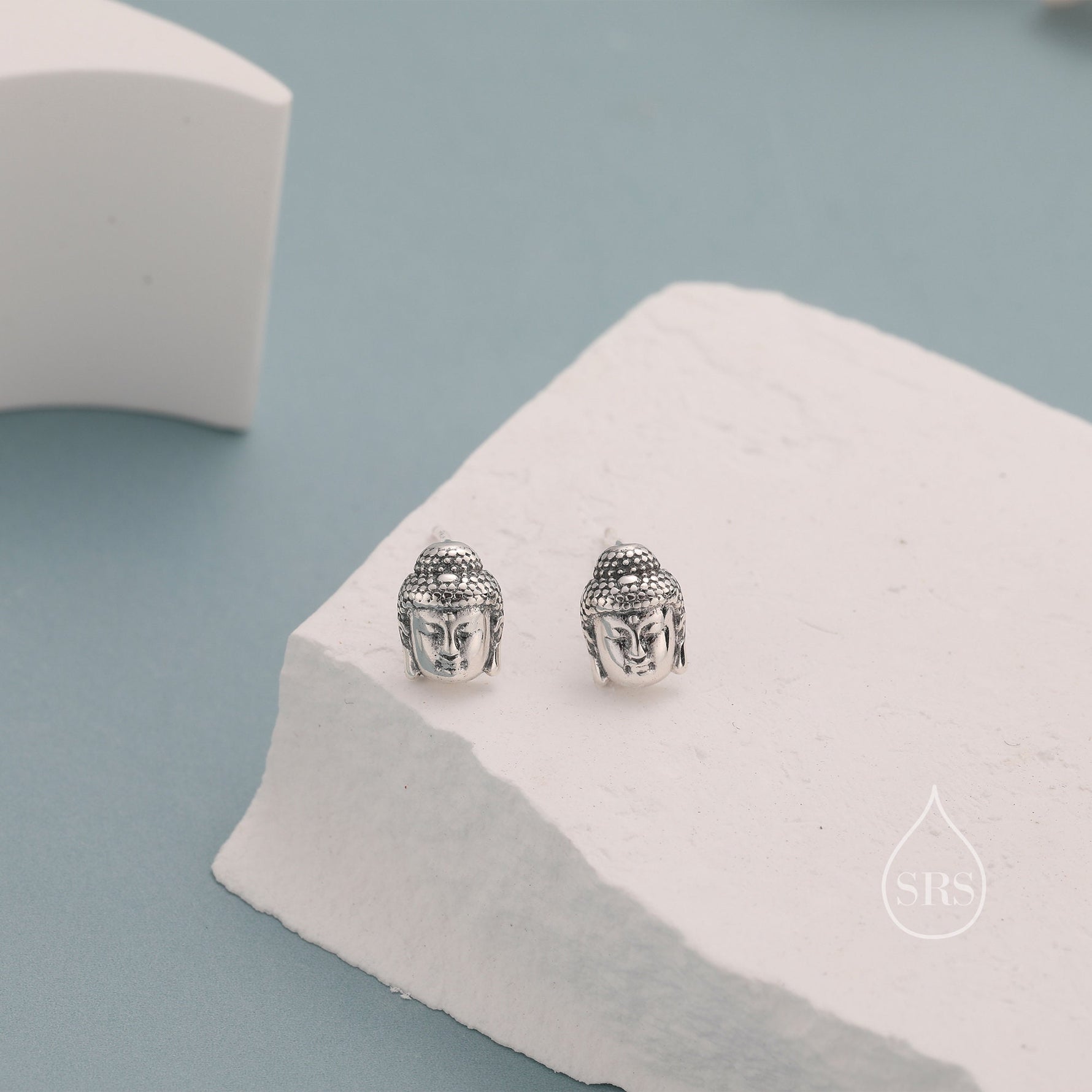 Small Buddha Head Stud Earrings in Sterling Silver, Buddhist Earrings, Zen Earrings, Buddha Earrings