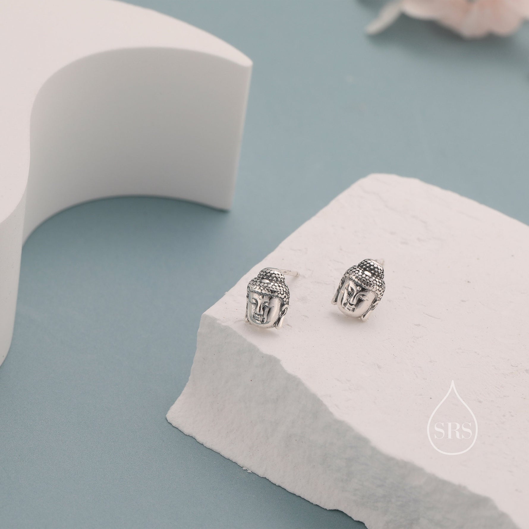 Small Buddha Head Stud Earrings in Sterling Silver, Buddhist Earrings, Zen Earrings, Buddha Earrings