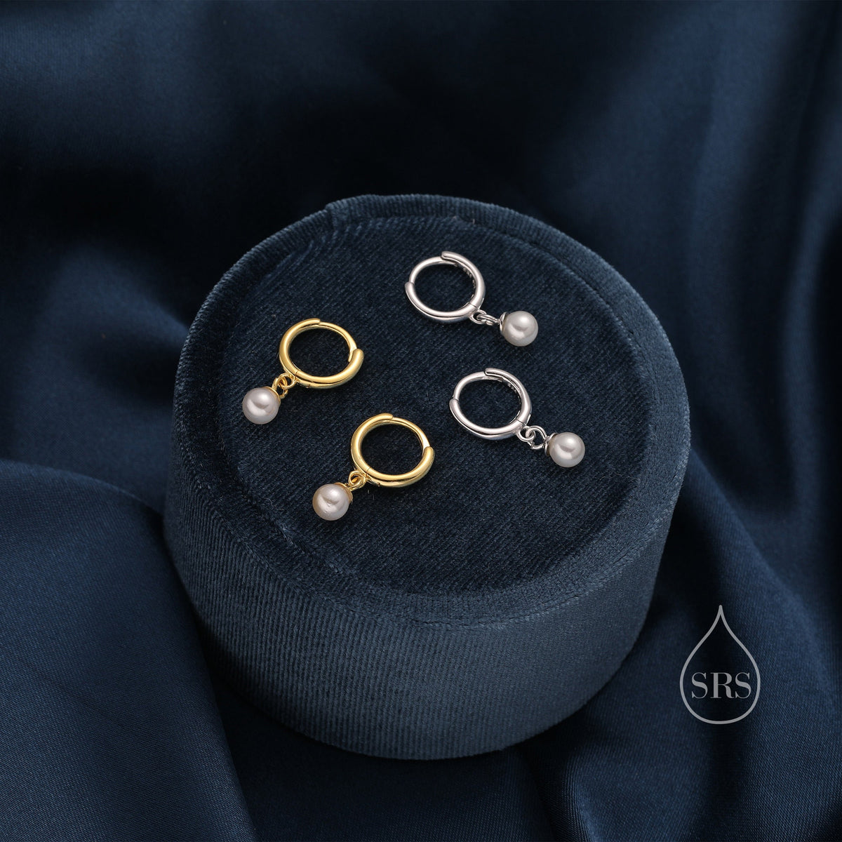 Tiny Mother of Pearl Huggie Hoop Earrings in Sterling Silver, Simple Pearl Dangle Earrings, Gold and Silver