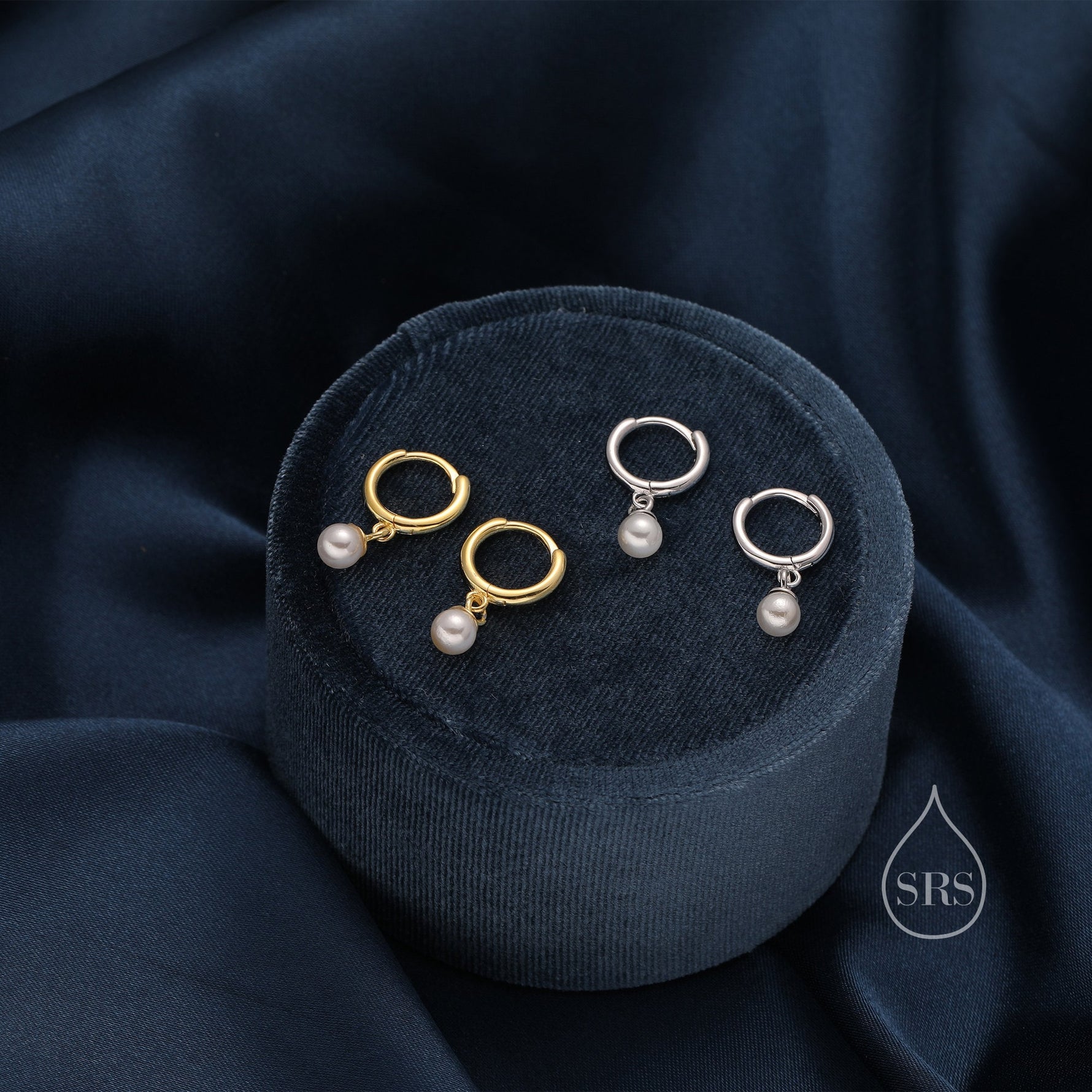 Tiny Mother of Pearl Huggie Hoop Earrings in Sterling Silver, Simple Pearl Dangle Earrings, Gold and Silver