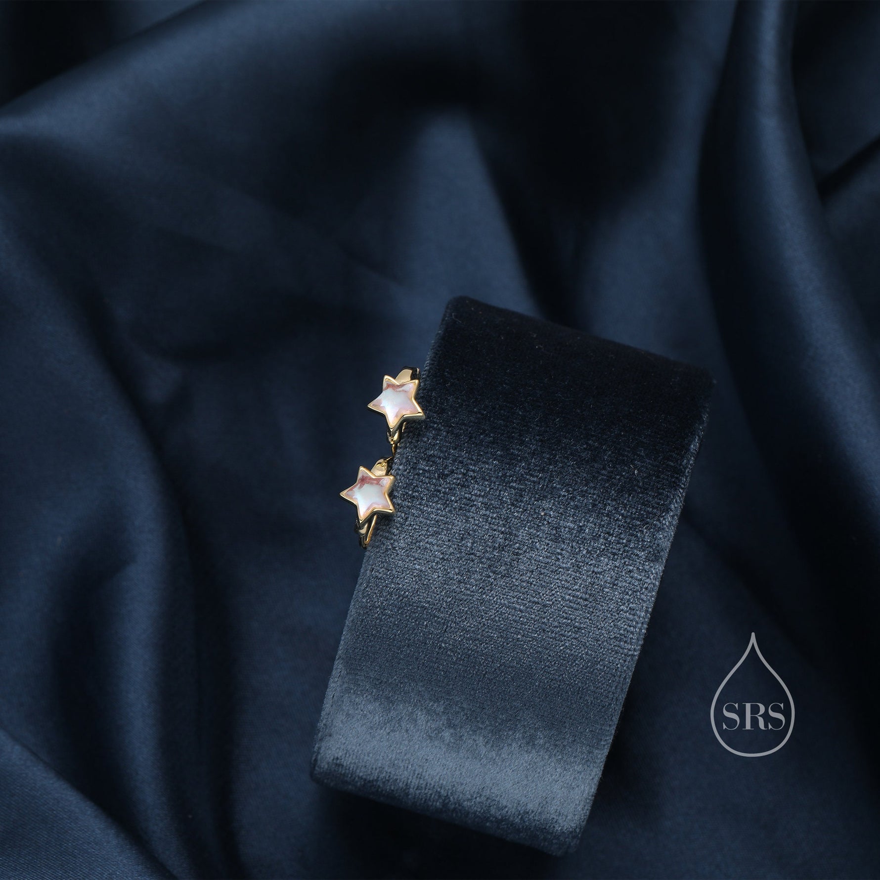 Moonstone Star Huggie Hoop Earrings in Sterling Silver, Silver or Gold, Simulated Moonstone Star Hoops, Celestial Earrings, Star Earrings