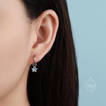 Moonstone Star Dangle Huggie Hoop Earrings in Sterling Silver, Silver or Gold, Simulated Moonstone Star Hoops, Detachable Hoops