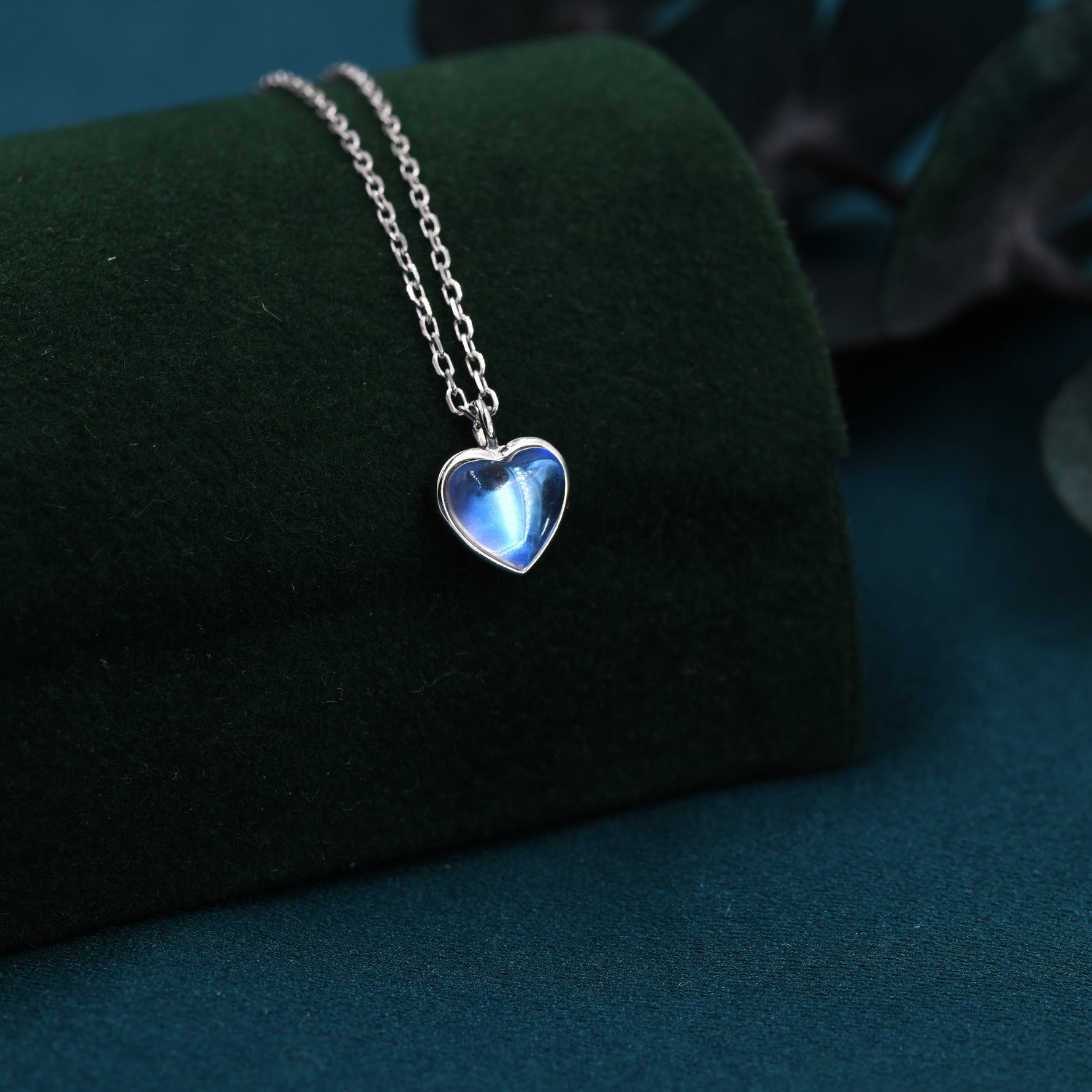 Heart Moonstone Pendant Necklace in Sterling Silver, Moonstone Necklace, Heart Shape Moonstone Necklace, Aurora Crystal, AB Crystal