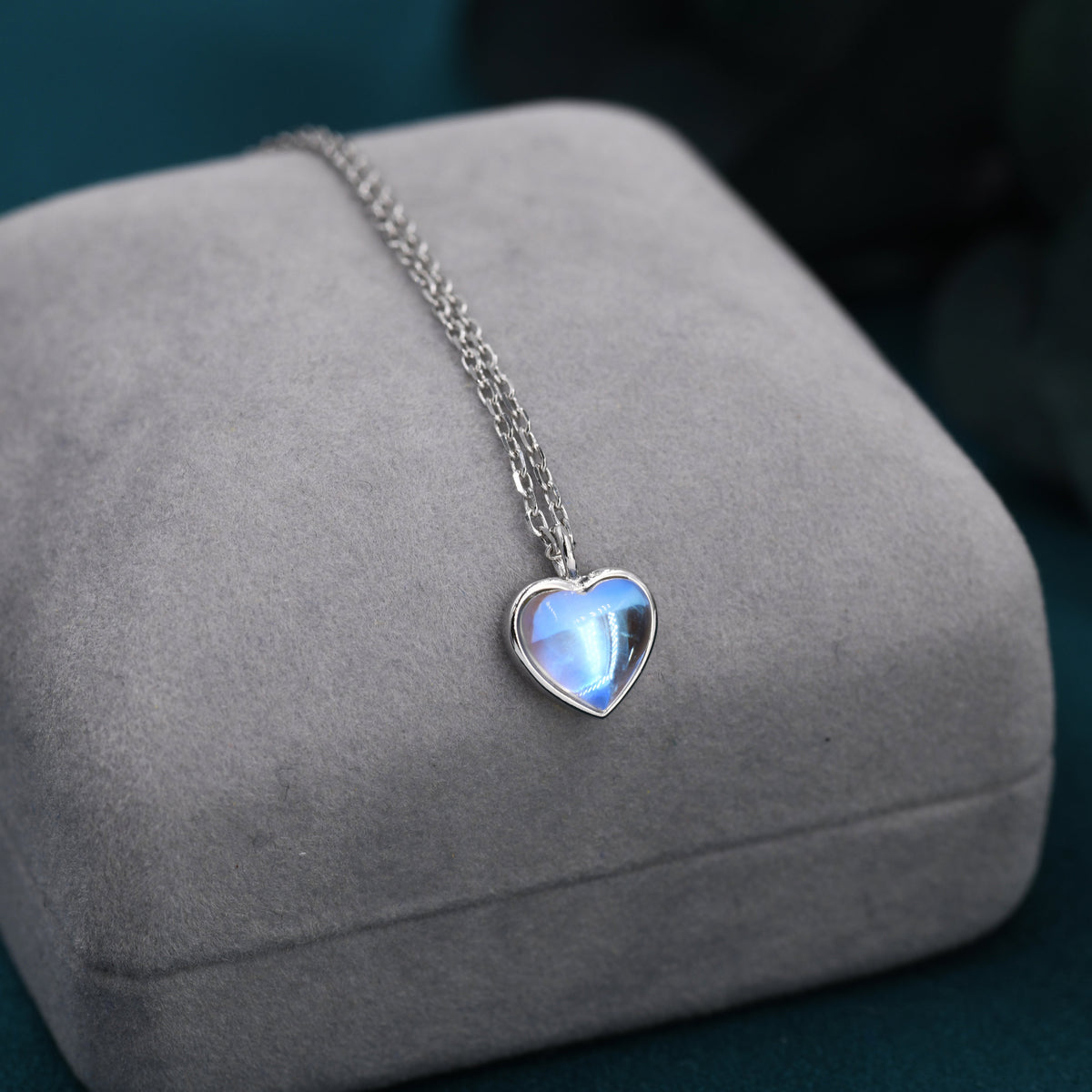 Heart Moonstone Pendant Necklace in Sterling Silver, Moonstone Necklace, Heart Shape Moonstone Necklace, Aurora Crystal, AB Crystal
