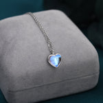 Heart Moonstone Pendant Necklace in Sterling Silver, Moonstone Necklace, Heart Shape Moonstone Necklace, Aurora Crystal, AB Crystal