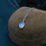 Oval Moonstone Pendant Necklace in Sterling Silver, Moonstone Necklace, Oval Shape Moonstone Necklace, Aurora Crystal, AB Crystal