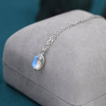 Oval Moonstone Pendant Necklace in Sterling Silver, Moonstone Necklace, Oval Shape Moonstone Necklace, Aurora Crystal, AB Crystal