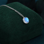 Moonstone Coin Pendant Necklace in Sterling Silver, Round Moonstone Necklace, Circle Shape Moonstone Necklace, Aurora Crystal, AB Crystal