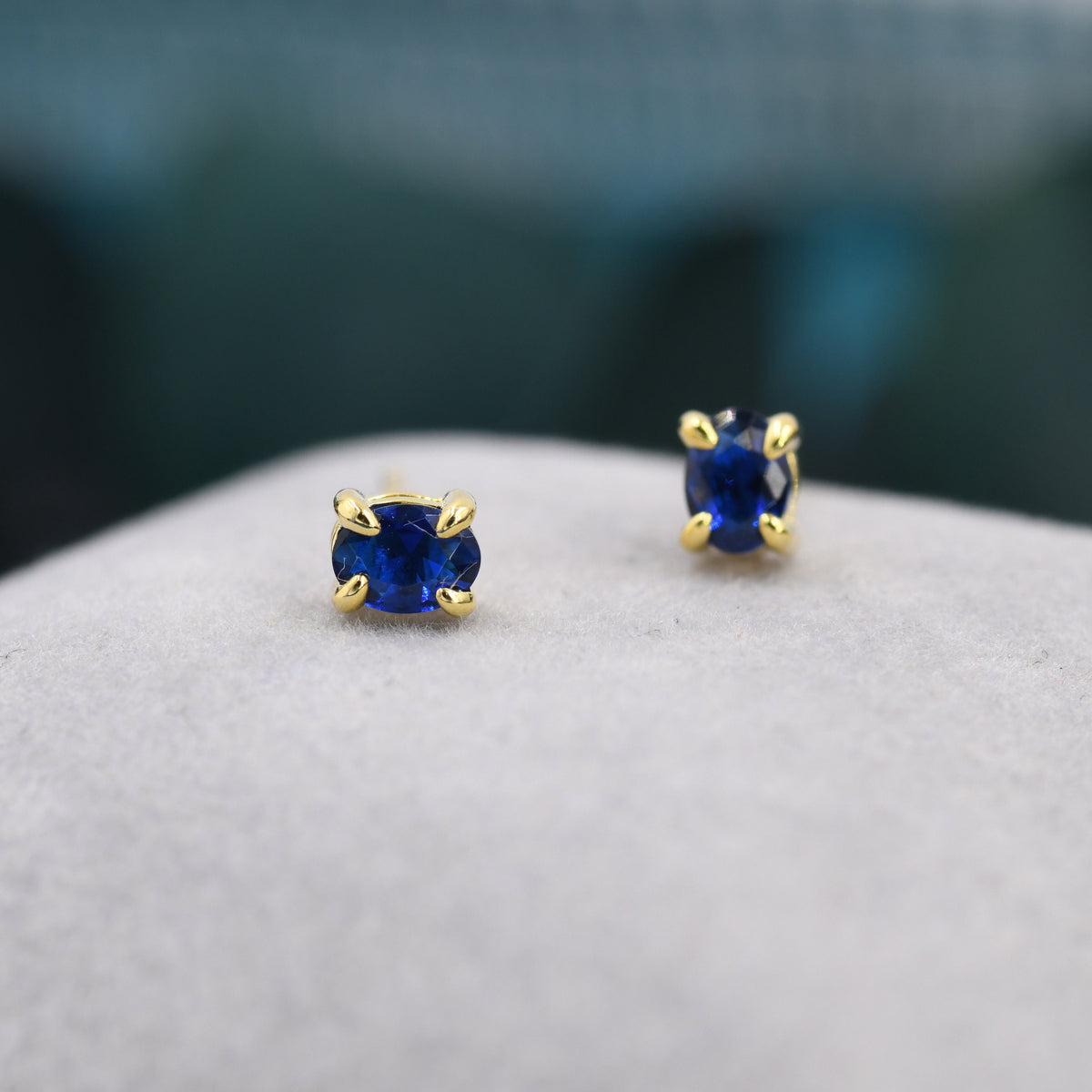 Sapphire Blue Oval CZ Stud Earrings in Sterling Silver, Silver or Gold, Oval Cut Crystal Earrings, September Birthstone