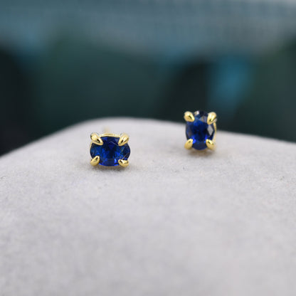 Sapphire Blue Oval CZ Stud Earrings in Sterling Silver,  Silver or Gold, Oval Cut Crystal Earrings, September Birthstone