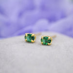Very Tiny Emerald Green Oval CZ Stud Earrings in Sterling Silver, Silver or Gold, Oval Cut Crystal Earrings, May Birthstone