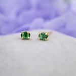 Very Tiny Emerald Green Oval CZ Stud Earrings in Sterling Silver, Silver or Gold, Oval Cut Crystal Earrings, May Birthstone