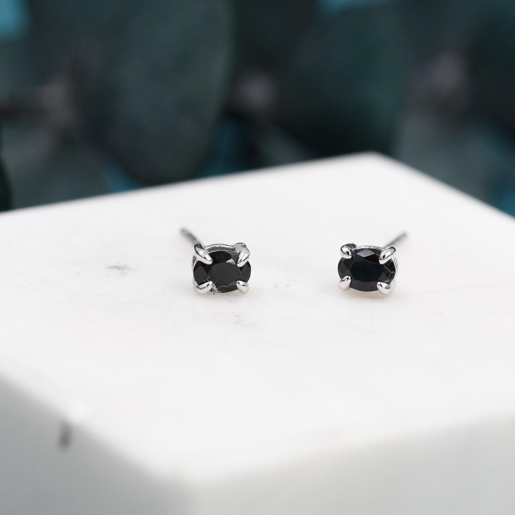 Very Tiny Black Oval CZ Stud Earrings in Sterling Silver, Silver or Gold, Oval Cut Crystal Earrings