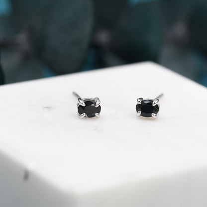 Very Tiny Black Oval CZ Stud Earrings in Sterling Silver,  Silver or Gold, Oval Cut Crystal Earrings