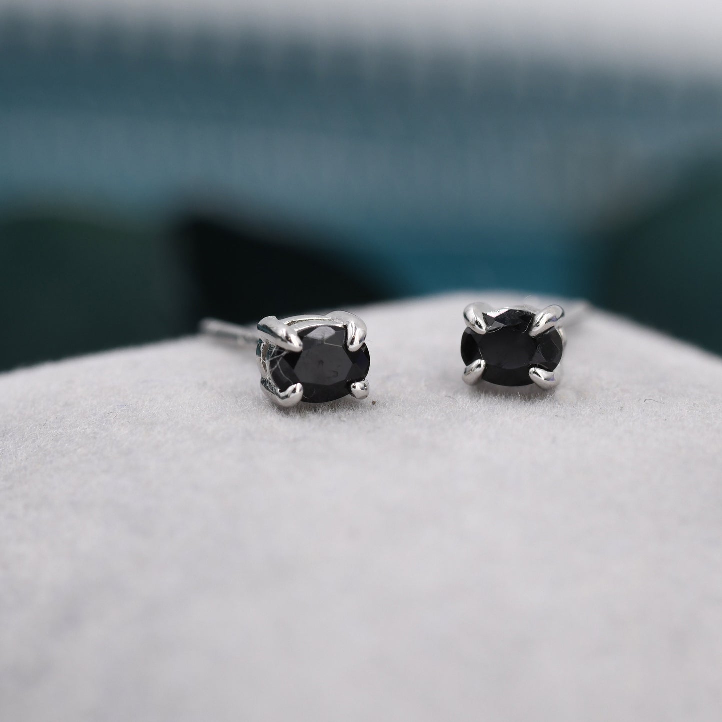 Very Tiny Black Oval CZ Stud Earrings in Sterling Silver,  Silver or Gold, Oval Cut Crystal Earrings