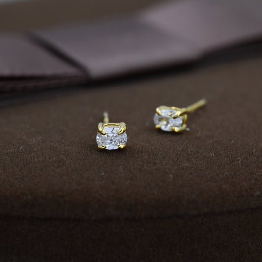 Very Tiny Oval CZ Stud Earrings in Sterling Silver,  Silver or Gold, Oval Cut Crystal Earrings