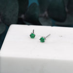 Emerald Green CZ Stud Earrings in Sterling Silver, Available in 3mm 4mm 5mm 6mm, Brilliant Cut Emerald Green CZ Earrings, Prong Set