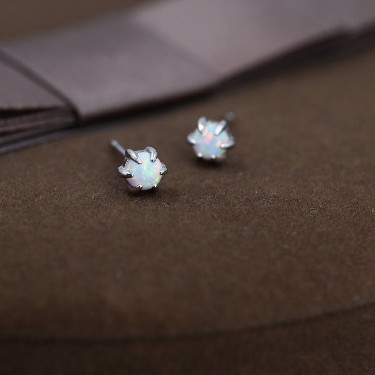 White Opal Long Prong Stud Earrings in Sterling Silver, Silver or Gold, Opal Earrings, Tiny Opal Earrings, Dainty Opal Cluster Earrings