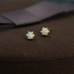 White Opal Long Prong Stud Earrings in Sterling Silver, Silver or Gold, Opal Earrings, Tiny Opal Earrings, Dainty Opal Cluster Earrings
