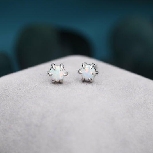 White Opal Long Prong Stud Earrings in Sterling Silver, Silver or Gold, Opal Earrings, Tiny Opal Earrings, Dainty Opal Cluster Earrings