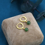 Dangle Jade Huggie Hoops Earrings in Sterling Silver, , Genuine Jade Stones, Silver or Gold, Minimalist Simple Hoop Earrings