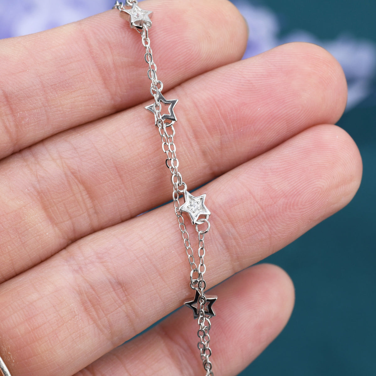 Double Layer Star Bracelet in Sterling Silver, Floating Star Bracelet, Silver Star Bracelet, Tiny Star Bracelet