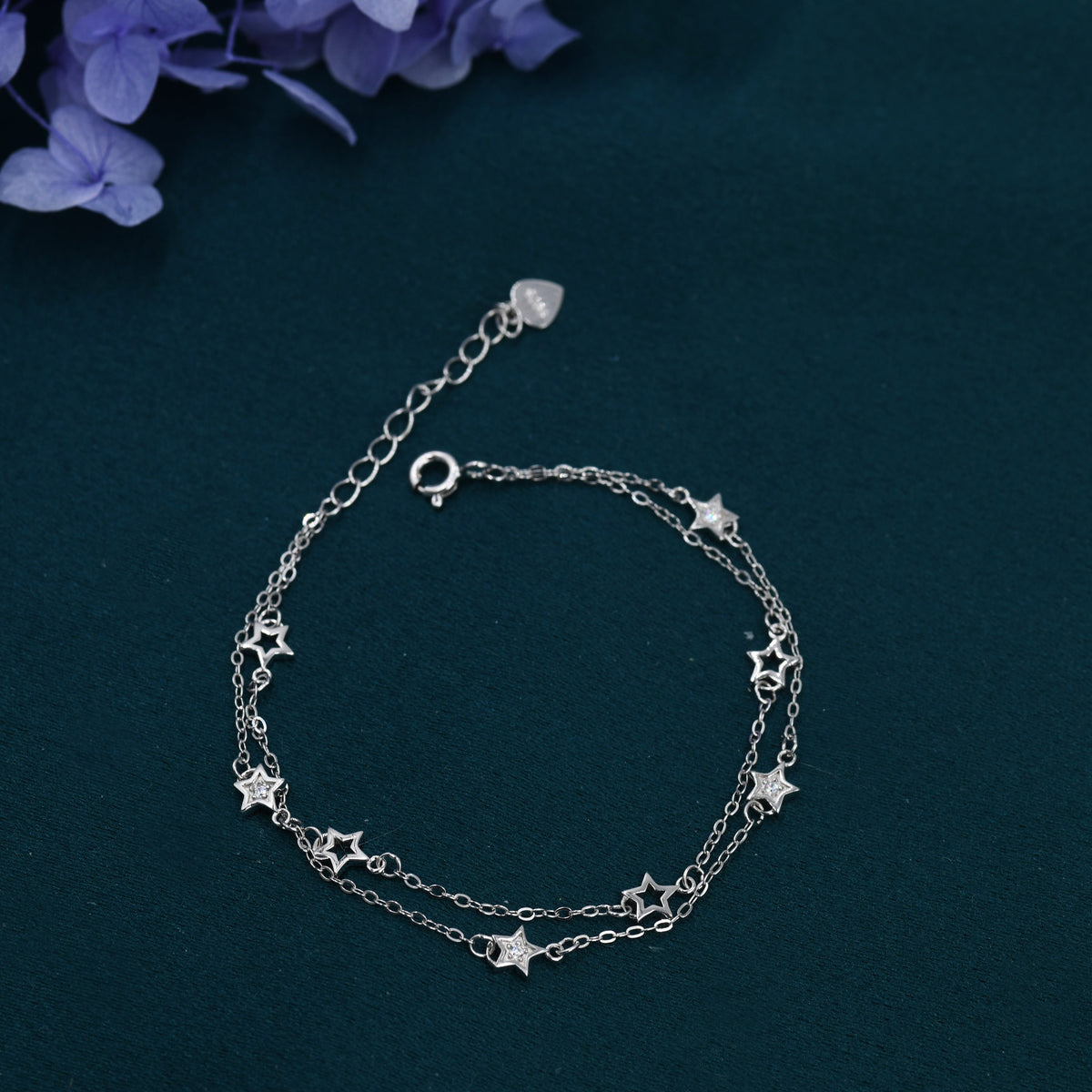 Double Layer Star Bracelet in Sterling Silver, Floating Star Bracelet, Silver Star Bracelet, Tiny Star Bracelet