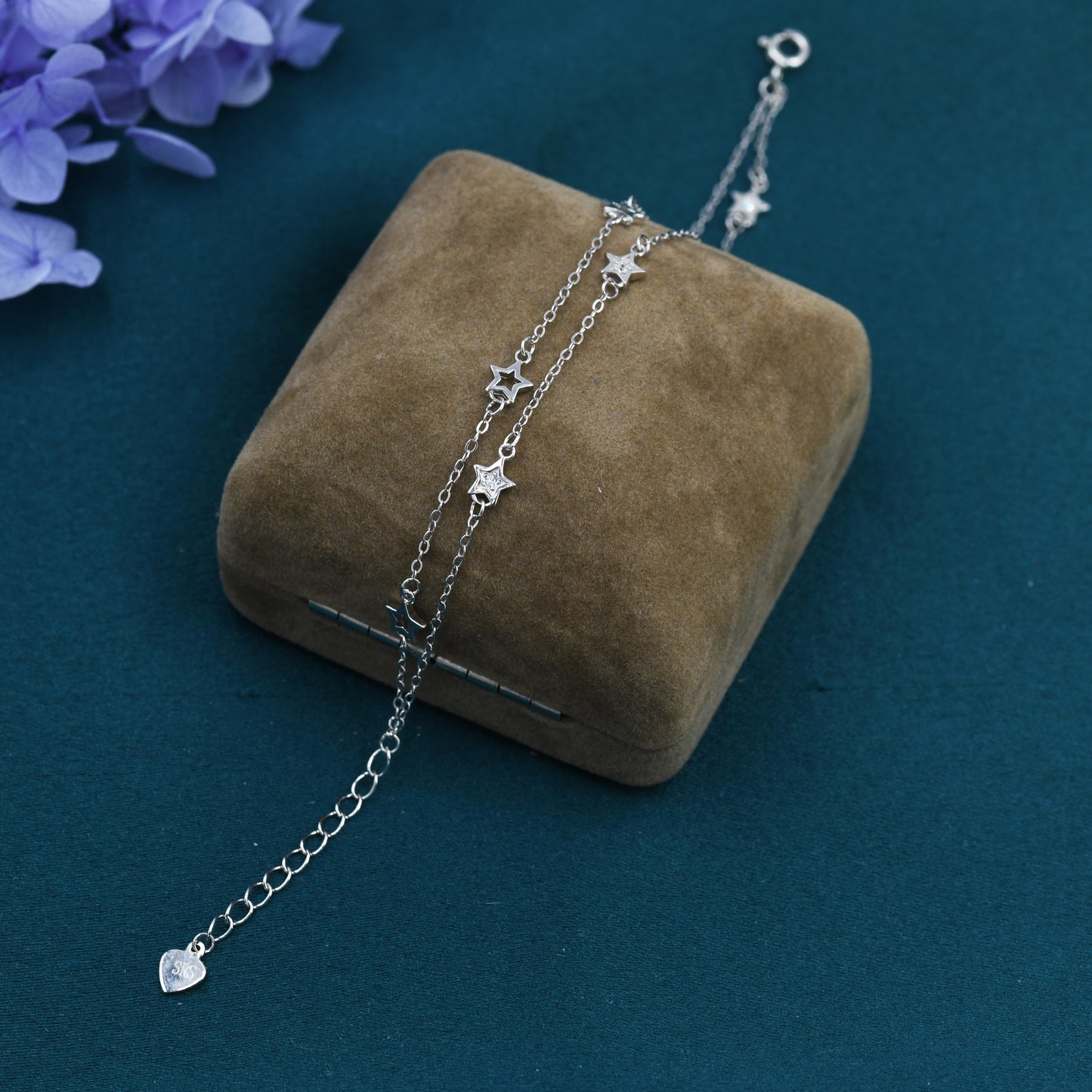 Double Layer Star Bracelet in Sterling Silver, Floating Star Bracelet, Silver Star Bracelet, Tiny Star Bracelet