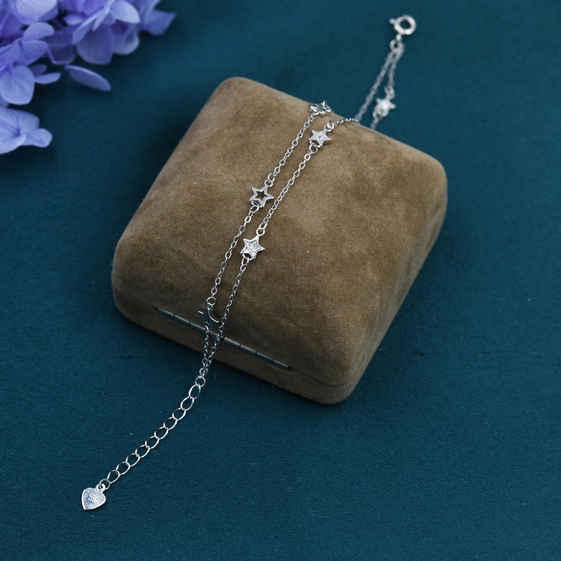 Double Layer Star Bracelet in Sterling Silver, Floating Star Bracelet, Silver Star Bracelet, Tiny Star Bracelet