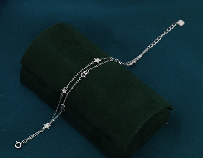 Double Layer Star Bracelet in Sterling Silver, Floating Star Bracelet, Silver Star Bracelet, Tiny Star Bracelet