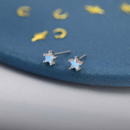 Aurora Borealis AB CZ Star  Stud Earrings in Sterling Silver,  Silver or Gold, AB Crystal Star Earrings, Colour Changing Moonstone Star