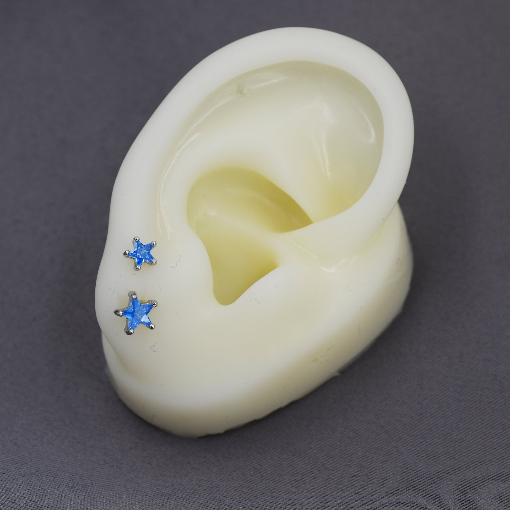 Aquamarine Blue CZ Star Stud Earrings in Sterling Silver, Silver or Gold, Blue Star CZ Earrings