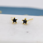 Black CZ Star Stud Earrings in Sterling Silver, Silver or Gold, Black Star Earrings, Solid Silver Black Crystal Star Earrings