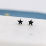 Black CZ Star Stud Earrings in Sterling Silver, Silver or Gold, Black Star Earrings, Solid Silver Black Crystal Star Earrings