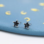Black CZ Star Stud Earrings in Sterling Silver, Silver or Gold, Black Star Earrings, Solid Silver Black Crystal Star Earrings