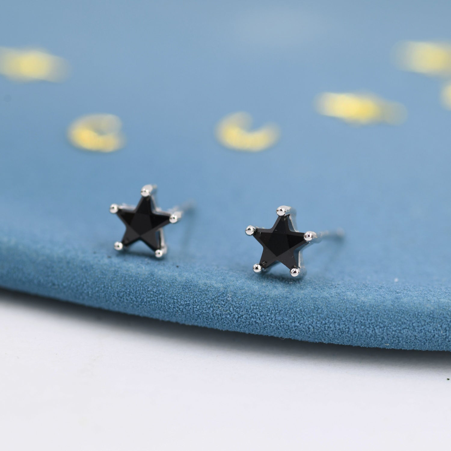 Black CZ Star Stud Earrings in Sterling Silver, Silver or Gold, Black Star Earrings, Solid Silver Black Crystal Star Earrings