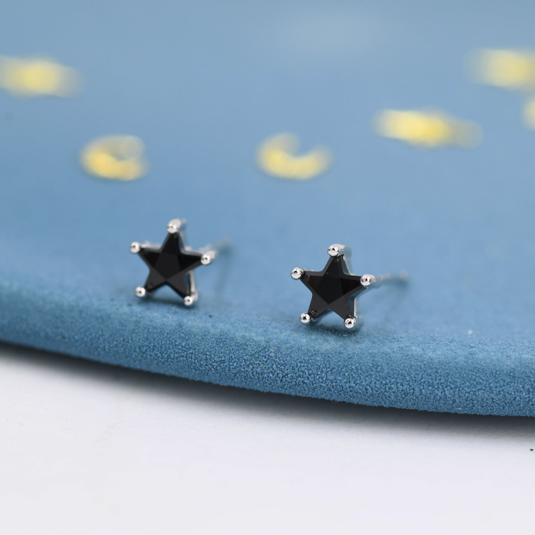 Black CZ Star Stud Earrings in Sterling Silver, Silver or Gold, Black Star Earrings, Solid Silver Black Crystal Star Earrings