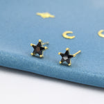 Black CZ Star Stud Earrings in Sterling Silver, Silver or Gold, Black Star Earrings, Solid Silver Black Crystal Star Earrings