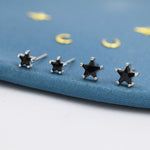 Black CZ Star Stud Earrings in Sterling Silver, Silver or Gold, Black Star Earrings, Solid Silver Black Crystal Star Earrings