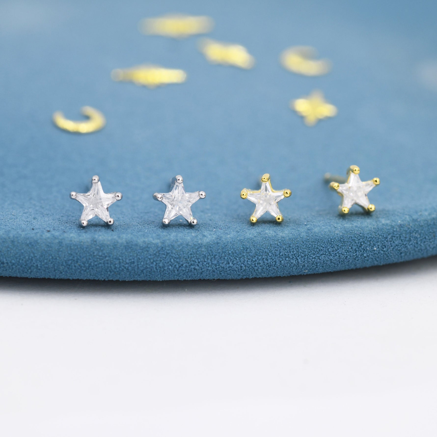 CZ Star Stud Earrings in Sterling Silver, Silver or Gold, Tiny Star Earrings, Solid Silver Small Crystal Star Earrings