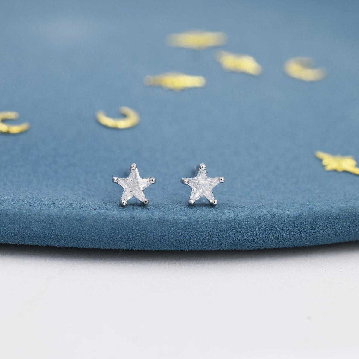 CZ Star Stud Earrings in Sterling Silver, Silver or Gold, Tiny Star Earrings, Solid Silver Small Crystal Star Earrings
