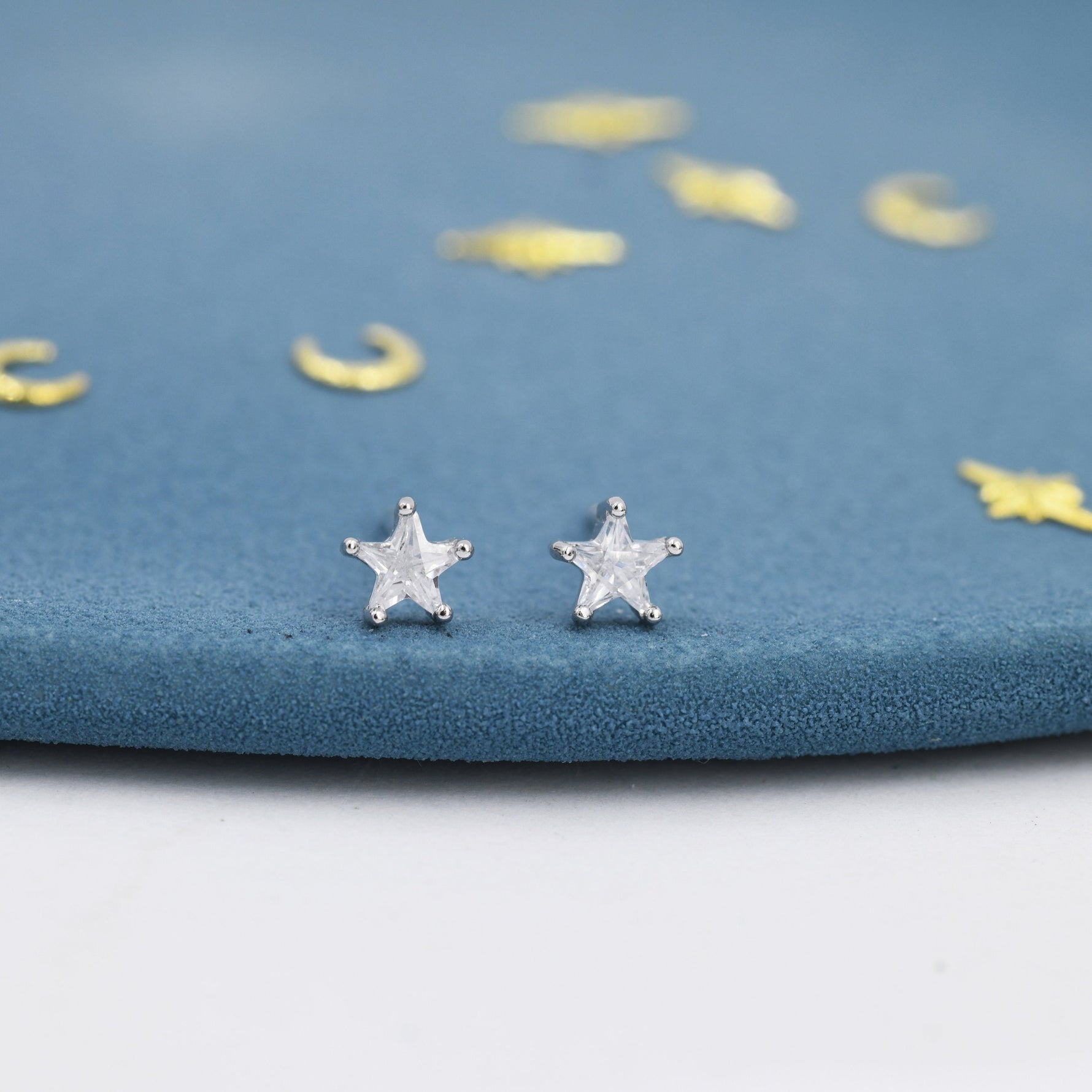CZ Star Stud Earrings in Sterling Silver, Silver or Gold, Tiny Star Earrings, Solid Silver Small Crystal Star Earrings