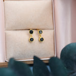 Double Black CZ Dangle Stud Earrings in Sterling Silver, Silver or Gold, Two CZ Bezel Earrings, Solid Silver Black Crystal Earrings