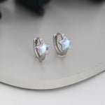Moonstone Star Huggie Hoop Earrings in Sterling Silver, Silver or Gold, Simulated Moonstone Star Hoops, Celestial Earrings, Star Earrings